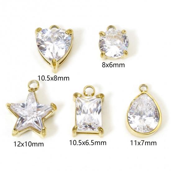 Imagen de Eco-friendly 304 Stainless Steel Geometric Charms Gold Plated Round Rectangle Clear Rhinestone