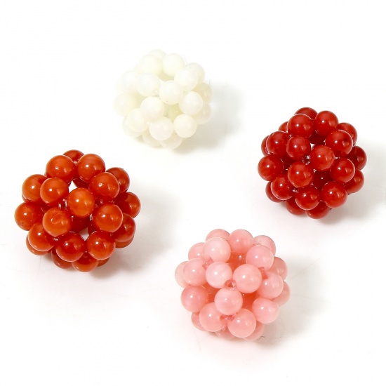 Picture of Coral ( Natural Dyed ) Beads For DIY Charm Jewelry Making Ball About 12mm Dia., Hole: Approx 1.6mm
