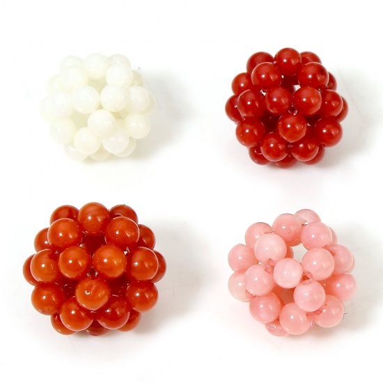 Picture of Coral ( Natural Dyed ) Beads For DIY Charm Jewelry Making Ball About 12mm Dia., Hole: Approx 1.6mm