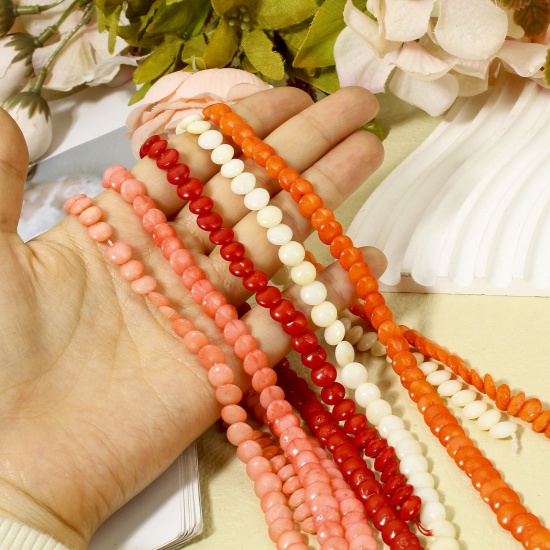 Picture of Coral ( Natural Dyed ) Beads For DIY Charm Jewelry Making Round About 7mm Dia., Hole: Approx 0.5mm