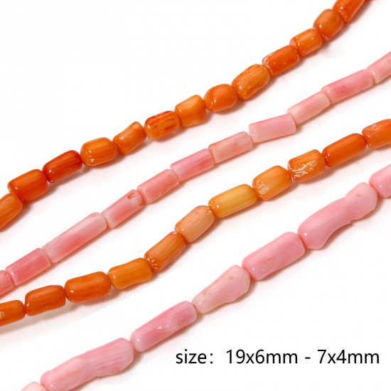 Picture of Coral ( Natural Dyed ) Beads For DIY Charm Jewelry Making Cylinder About 19x6mm - 7x4mm, Hole: Approx 0.5mm