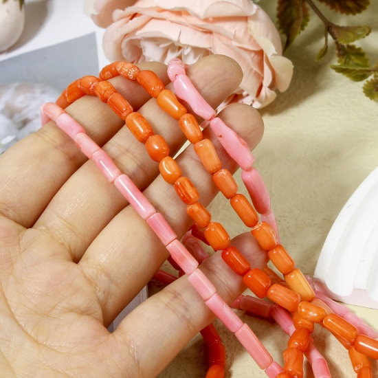 Picture of Coral ( Natural Dyed ) Beads For DIY Charm Jewelry Making Cylinder About 19x6mm - 7x4mm, Hole: Approx 0.5mm