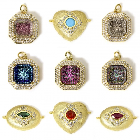 1 Stück Umweltfreundlich Messing Geometrisch Charms 18K Echtgold plattiert Micro Pave Klar Zirkonia 22mm x 17mm