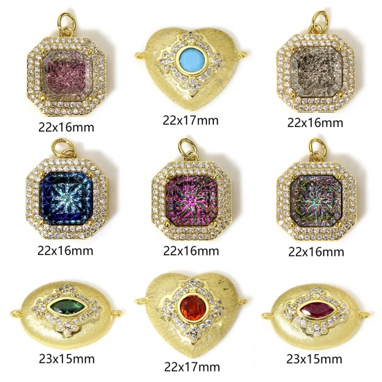 Picture of Eco-friendly Brass Geometric Charms 18K Real Gold Plated Micro Pave Clear Cubic Zirconia 22mm x 17mm
