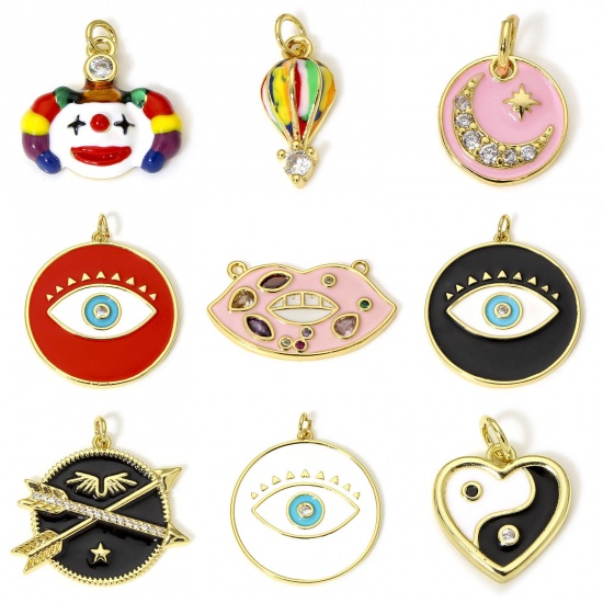 Picture of Eco-friendly Brass Pendants Real Gold Plated Multicolor Evil Eye Hot Air Balloon Enamel