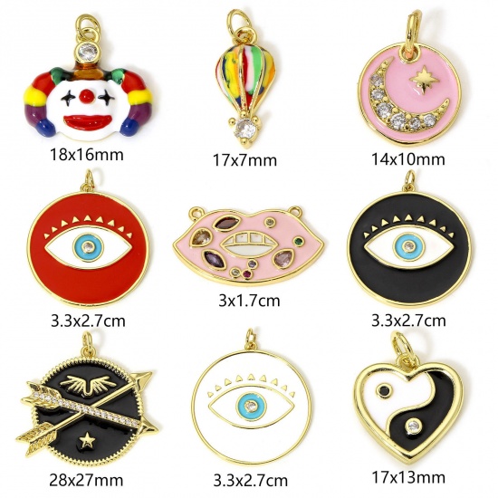 Picture of Eco-friendly Brass Pendants Real Gold Plated Multicolor Evil Eye Hot Air Balloon Enamel