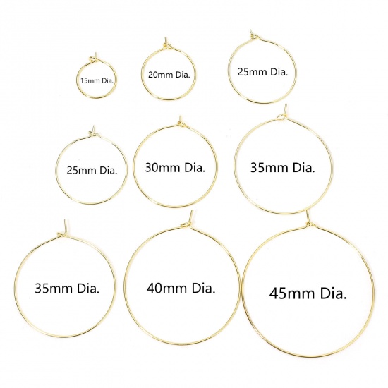 Picture of Eco-friendly Vacuum Plating Brass Simple Hoop Earrings For DIY Jewelry Making Accessories 18K Gold Color Circle Ring