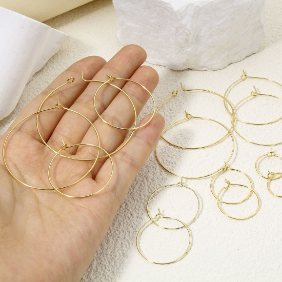 Picture of Eco-friendly Vacuum Plating Brass Simple Hoop Earrings For DIY Jewelry Making Accessories 18K Gold Color Circle Ring