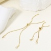 Picture of 1 Piece Eco-friendly Vacuum Plating Brass Simple Box Chain Semi-finished Adjustable Slider/ Slide Bolo Bracelets Base For DIY Handmade Jewelry Making Real Gold Plated Clear Rhinestone