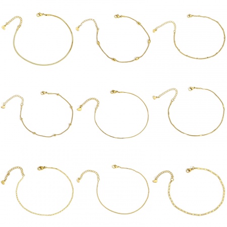 1 Unidad Enchapado al Vacío 304 Acero Inoxidable Cadena de Eslabones Hechos a Mano Tobilleras Chapado en Oro de 18K 22cm longitud
