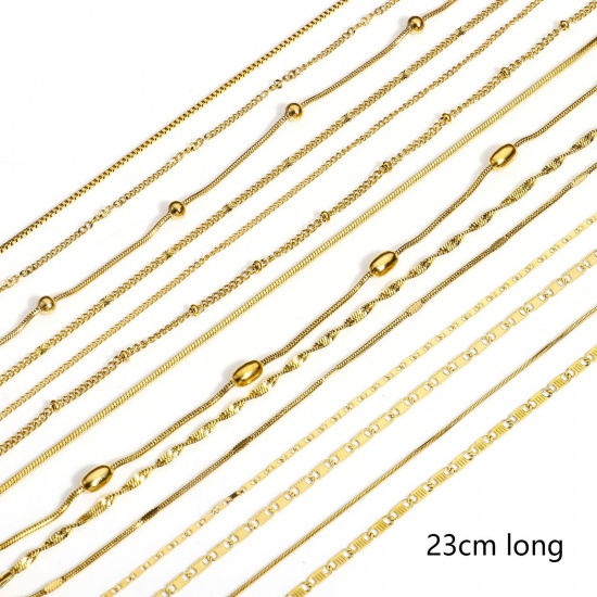 Imagen de 1 Piece 304 Stainless Steel Handmade Link Chain Anklet 18K Gold Color 22cm(8 5/8") long