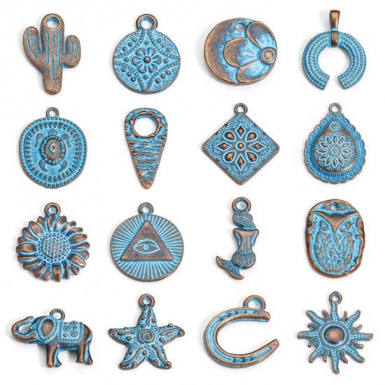 Picture of 20 PCs Zinc Based Alloy Ocean Jewelry Charms Antique Copper Blue Patina