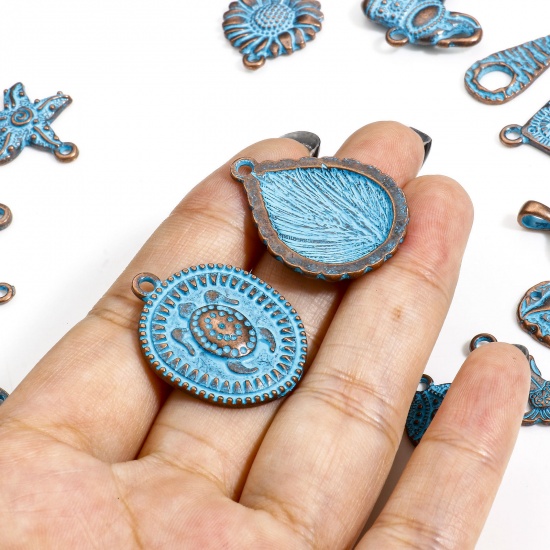 Изображение 20 PCs Zinc Based Alloy Ocean Jewelry Charms Antique Copper Blue Patina