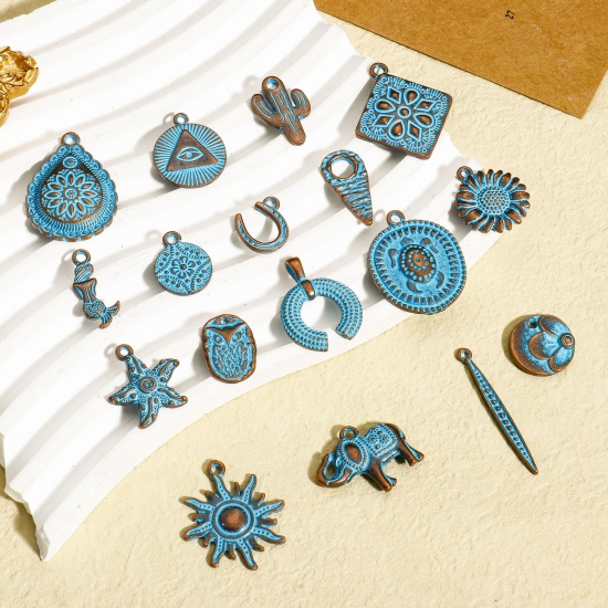 Picture of 20 PCs Zinc Based Alloy Ocean Jewelry Charms Antique Copper Blue Patina