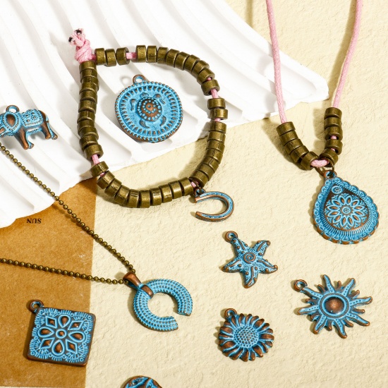 Imagen de 20 PCs Zinc Based Alloy Ocean Jewelry Charms Antique Copper Blue Patina