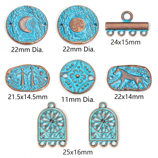 Image de 10 PCs Zinc Based Alloy Connectors Charms Pendants Antique Copper Blue Patina