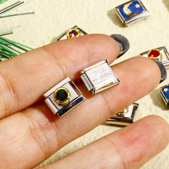 Imagen de 1 Piece Italian Charm Links For DIY Bracelet Jewelry Making Silver Tone Rectangle 10mm x 9mm