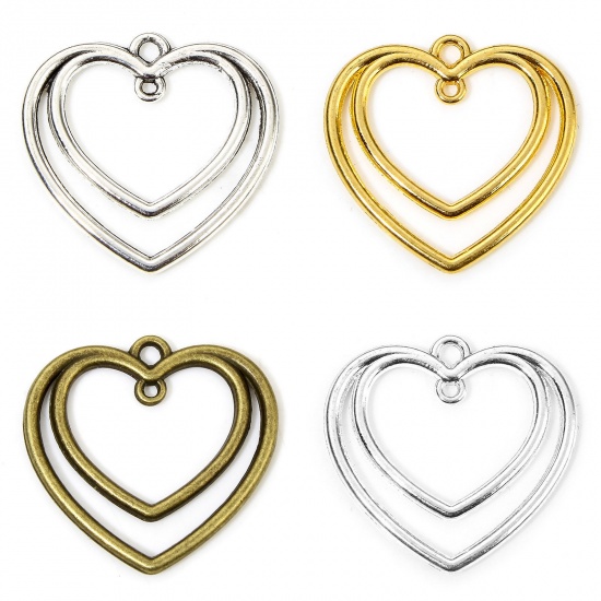 Picture of Zinc Based Alloy Valentine's Day Charms Multicolor Heart Hollow 26mm x 25mm