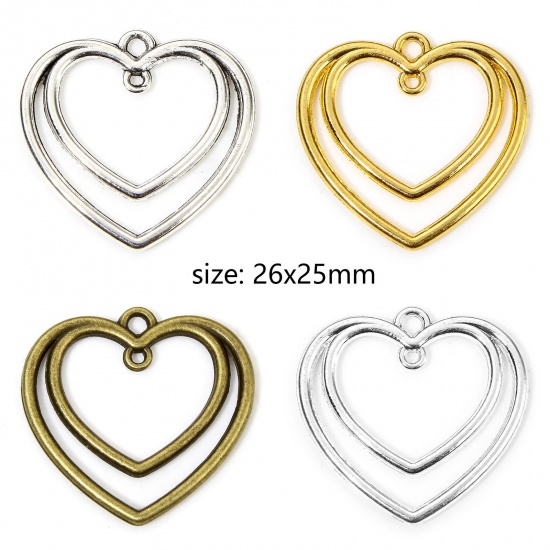 Picture of Zinc Based Alloy Valentine's Day Charms Multicolor Heart Hollow 26mm x 25mm