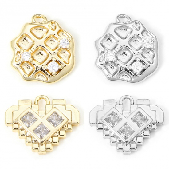 Immagine di 1 Piece Eco-friendly Brass Charms Real Gold Plated Biscuit Clear Cubic Zirconia