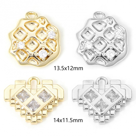 Immagine di 1 Piece Eco-friendly Brass Charms Real Gold Plated Biscuit Clear Cubic Zirconia