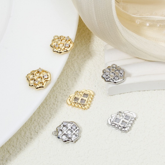 Bild von 1 Piece Eco-friendly Brass Charms Real Gold Plated Biscuit Clear Cubic Zirconia