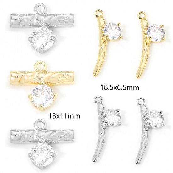 Immagine di 2 PCs Eco-friendly Brass Charms Real Gold Plated Branch Clear Cubic Zirconia