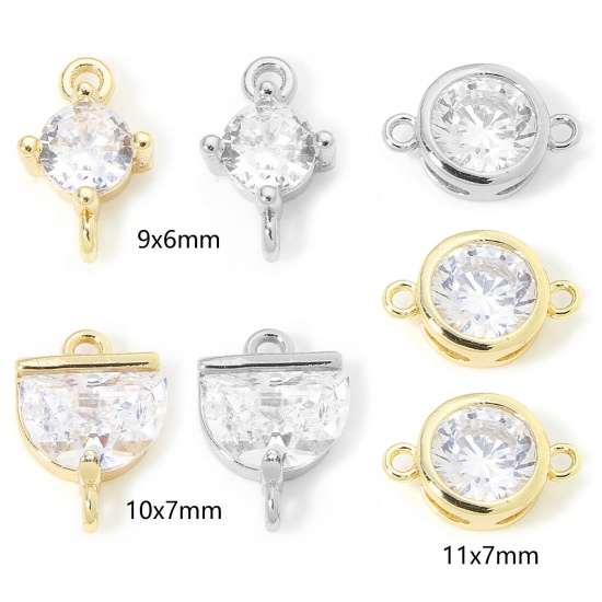 Picture of 2 PCs Eco-friendly Brass Geometric Connectors Charms Pendants Real Gold Plated Clear Cubic Zirconia