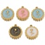 Picture of 304 Stainless Steel Valentine's Day Charms 18K Gold Plated Round Disc Rose Flower Enamel 18mm x 16mm