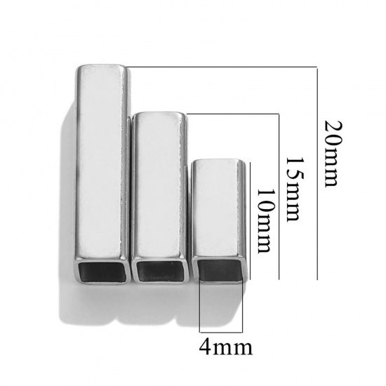 Immagine di 5 Pz 304 Acciaio Inossidabile Etichette di Stampaggio Vuote Perline per la Creazione di Gioielli con Ciondoli Fai-da-te Cuboide Rettangolo Lucidato