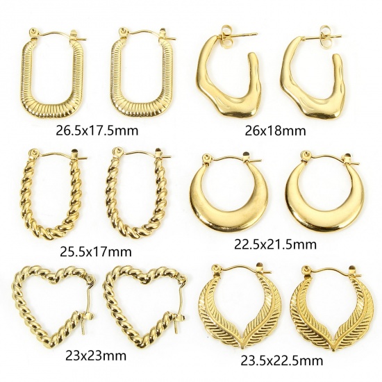 Picture of Hypoallergenic Simple & Casual Geometric 18K Gold Color 304 Stainless Steel Braided Heart Hoop Earrings For Women Party