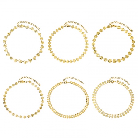 304 Stainless Steel Handmade Link Chain Anklet Gold Plated With Lobster Claw Clasp And Extender Chain Geometric Heart 22.5cm(8 7/8") long