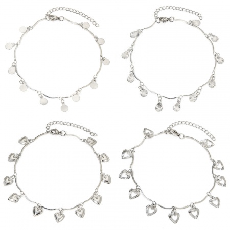 304 Stainless Steel Handmade Link Chain Anklet Silver Tone With Lobster Claw Clasp And Extender Chain Heart 22cm(8 5/8") long