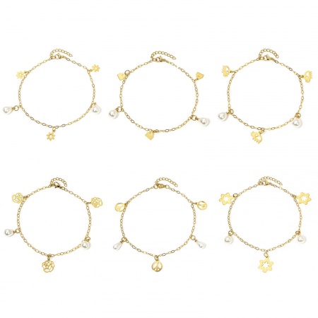 304 Stainless Steel Link Cable Chain Anklet Gold Plated With Lobster Claw Clasp And Extender Chain Rose Flower 23cm(9") long