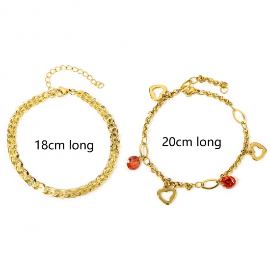 Immagine di 1 Piece 304 Stainless Steel Link Cable Chain Bracelets Gold Plated Round Cabochon Settings