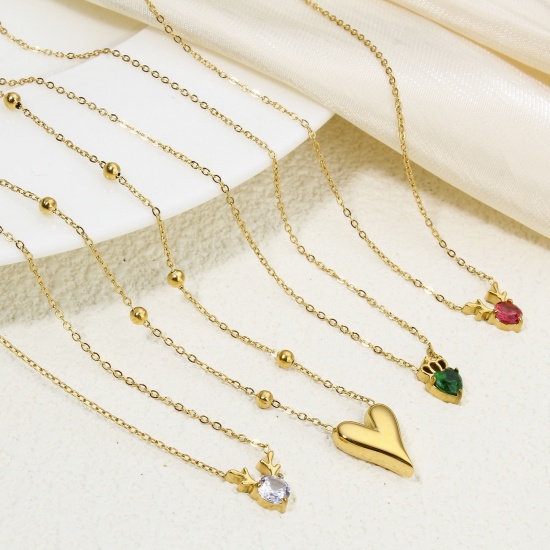 Picture of Eco-friendly Vacuum Plating Sweet & Cute Exquisite 18K Real Gold Plated Multicolor 304 Stainless Steel & Rhinestone Link Cable Chain Deer Animal Pendant Necklace For Women Engagement