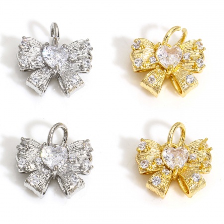 Eco-friendly Brass Clothes Charms Real Gold Plated Bowknot Micro Pave Clear Cubic Zirconia 13mm x 12mm Eco-friendly Brass Clothes Charms Real Gold Plated Bowknot Micro Pave Clear Cubic Zirconia 13mm x 12mm