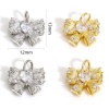 Picture of Eco-friendly Brass Clothes Charms Real Gold Plated Bowknot Micro Pave Clear Cubic Zirconia 13mm x 12mm