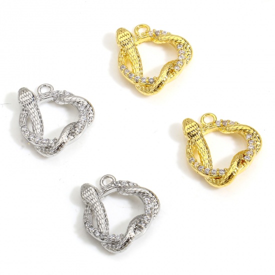 2 PCs Eco-friendly Brass Charms Real Gold Plated Snake Animal Micro Pave Clear Cubic Zirconia 15mm x 13mm の画像