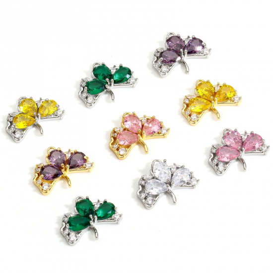 Bild von 1 Piece Eco-friendly Brass Charms Real Gold Plated Leaf Multicolour Cubic Zirconia 19mm x 16mm