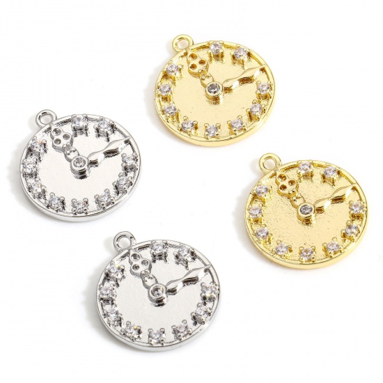 Immagine di 2 PCs Eco-friendly Brass Charms 18K Real Gold Plated Clock Micro Pave Clear Cubic Zirconia 17mm x 15mm