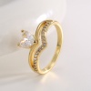 Bild von 1 Stück Umweltfreundliche Vakuumbeschichtung Süß Valentinstag 18K Echtgold plattiert Messing und Strass Uneinstellbar V-Form Herz Ring Für Frauen Jubiläum