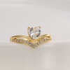 Bild von 1 Stück Umweltfreundliche Vakuumbeschichtung Süß Valentinstag 18K Echtgold plattiert Messing und Strass Uneinstellbar V-Form Herz Ring Für Frauen Jubiläum