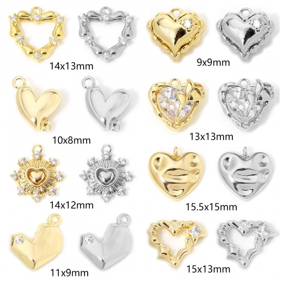 Picture of Eco-friendly Brass Valentine's Day Charms Real Gold Plated Heart Clear Cubic Zirconia
