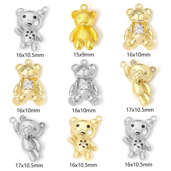 Immagine di 2 Pz Ecologico Ottone Charms Orso Oro riempito Trasparente Cubic Zirconiae