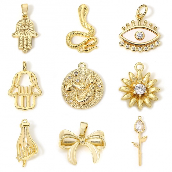 Picture of Eco-friendly Brass Religious Charms 18K Real Gold Plated Hamsa Symbol Hand Flower