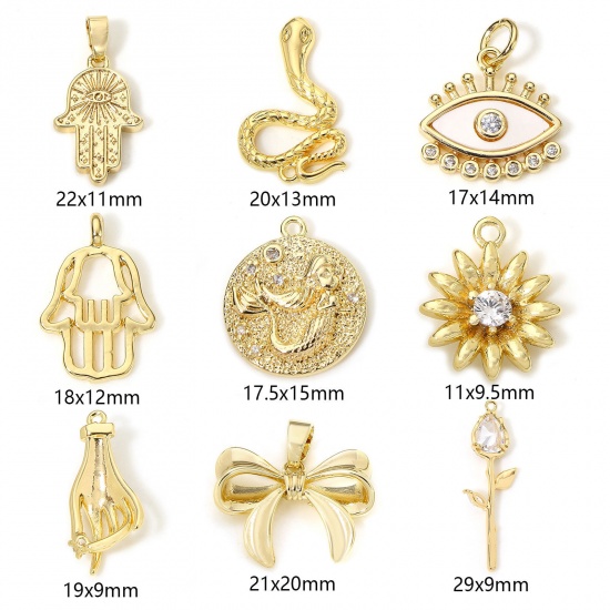 Picture of Eco-friendly Brass Religious Charms 18K Real Gold Plated Hamsa Symbol Hand Flower