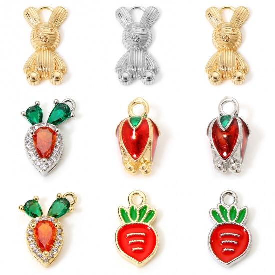 Picture of Eco-friendly Brass Easter Day Charms Real Gold Plated Rabbit Animal Radish