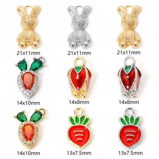 Immagine di 2 Pz Ecologico Ottone Pasqua Charms Coniglio Oro riempito Ravanello