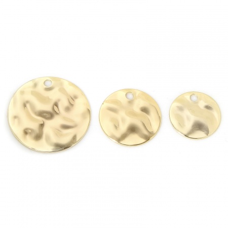 10 Pz Ecologico Ottone Martellato Charms Tondo 18K Vero Oro Placcato